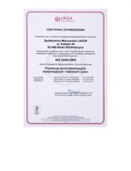 Certyfikat zatwierdzenia ISO 22000:2005 